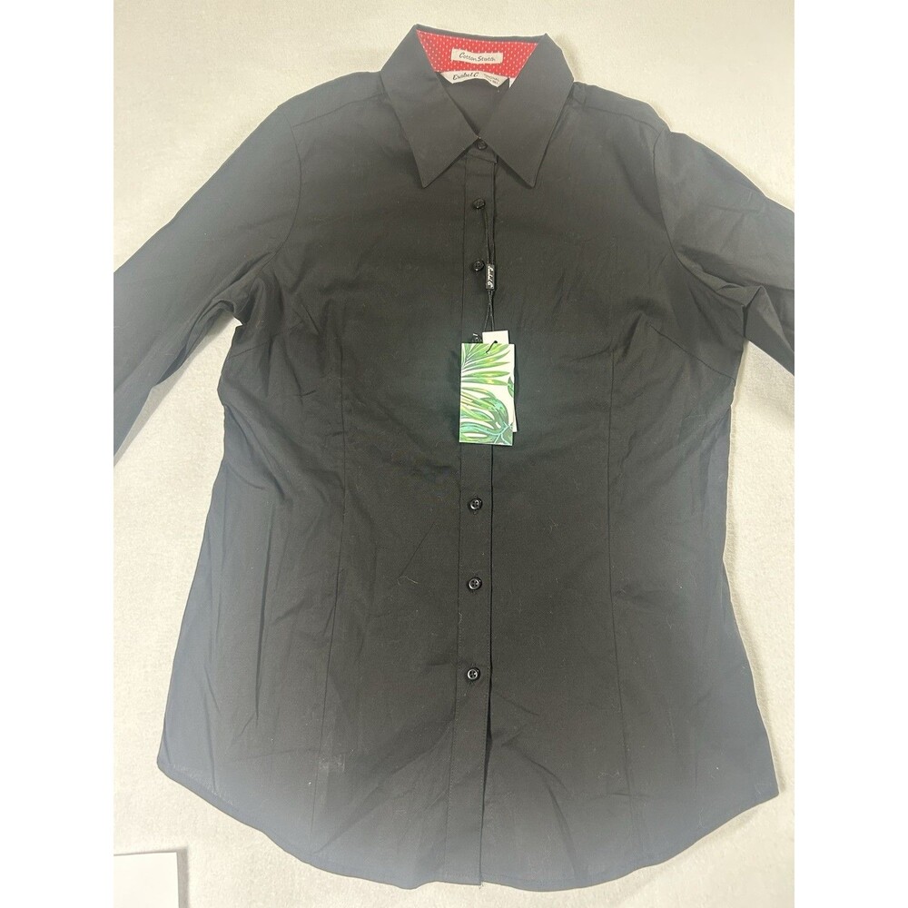 Esabel C Women's Button Up Blouse Small Black Button Cuffs NEW 244